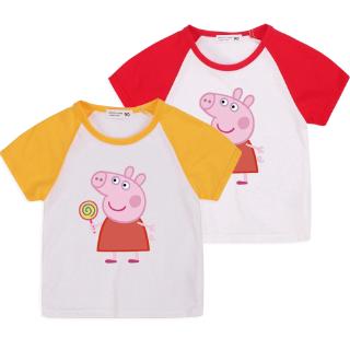 เสื้อยืดแขนสั้นสำหรับเด็ก 6 สีแฟชั่นผ้าฝ้าย Peppa Pig (90-140cm)