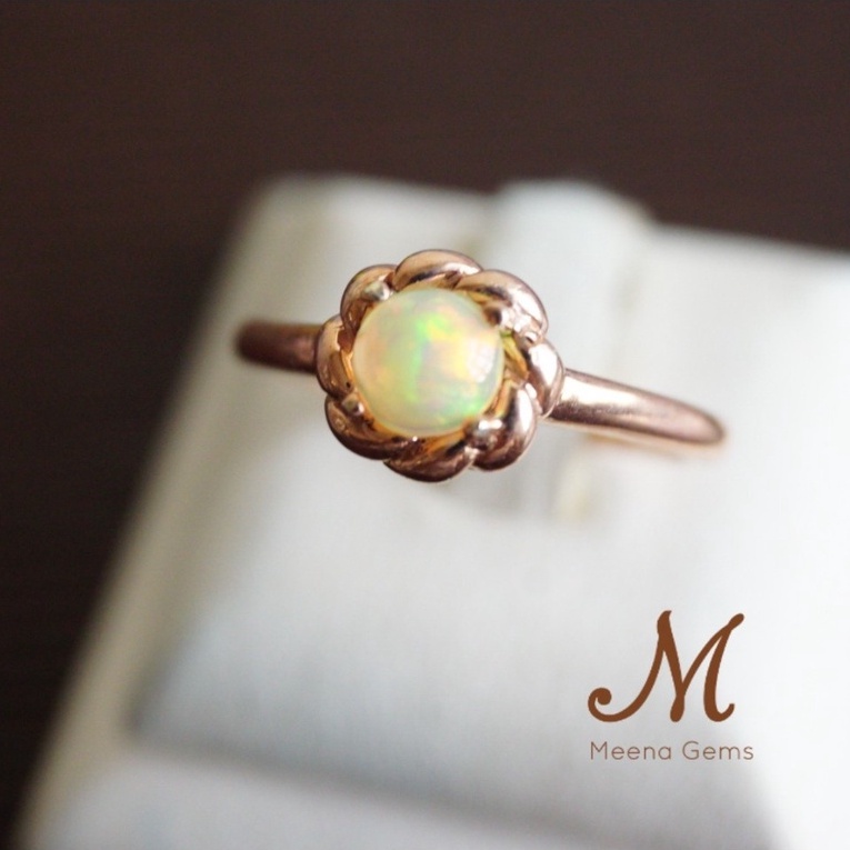 Meena Gems แหวนพลอยแท้โอปอล ตัวเรือนเงินแท้925ชุบทอง แหวนพลอยแท้เสริมดวง พลอยประจำเดือนตุลาคม