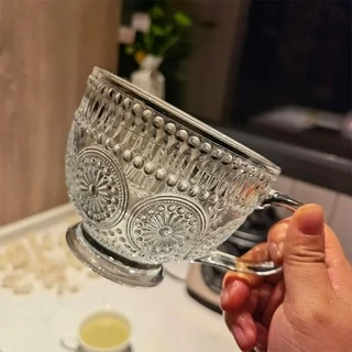 แก้วกาแฟ แก้วชา นม ใส่โยเกิร์ต มีลายอย่างหนาลายดอกไม้