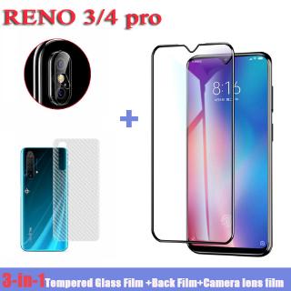 (3in1)OPPO  Reno 4  Reno 4PRO Reno 3 5G Reno3 pro Full Screen Tempered Glass Film +Carbon Fiber Back Film+Camera lens film