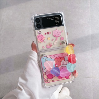 เคสโทรศัพท์มือถือแบบใส กันกระแทก ลายการ์ตูนน่ารัก พร้อมสายคล้อง สีแคนดี้ สําหรับ Samsung Galaxy Z Flip 3 5G Z Flip3 Zflip3 Z Flip3