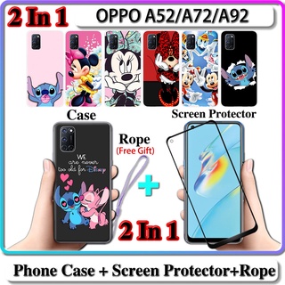 2 IN 1 เคส OPPO A52 A72 A92 เคส พร้อมกระจกนิรภัย โค้ง เซรามิก ป้องกันหน้าจอ การออกแบบสติตช์ และมินนี่