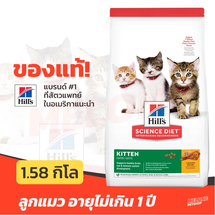 Hill's อาหารลูกแมว สูตร Science Diet Kitten สำหรับ ลูกแมว อายุน้อยกว่า 1 ปี ขนาด 1.58kg