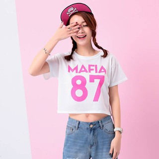 เสื้อแฟชั่น คอกลม แขนสั้น ลาย MAFIA87 สีขาว 5265 ขาว