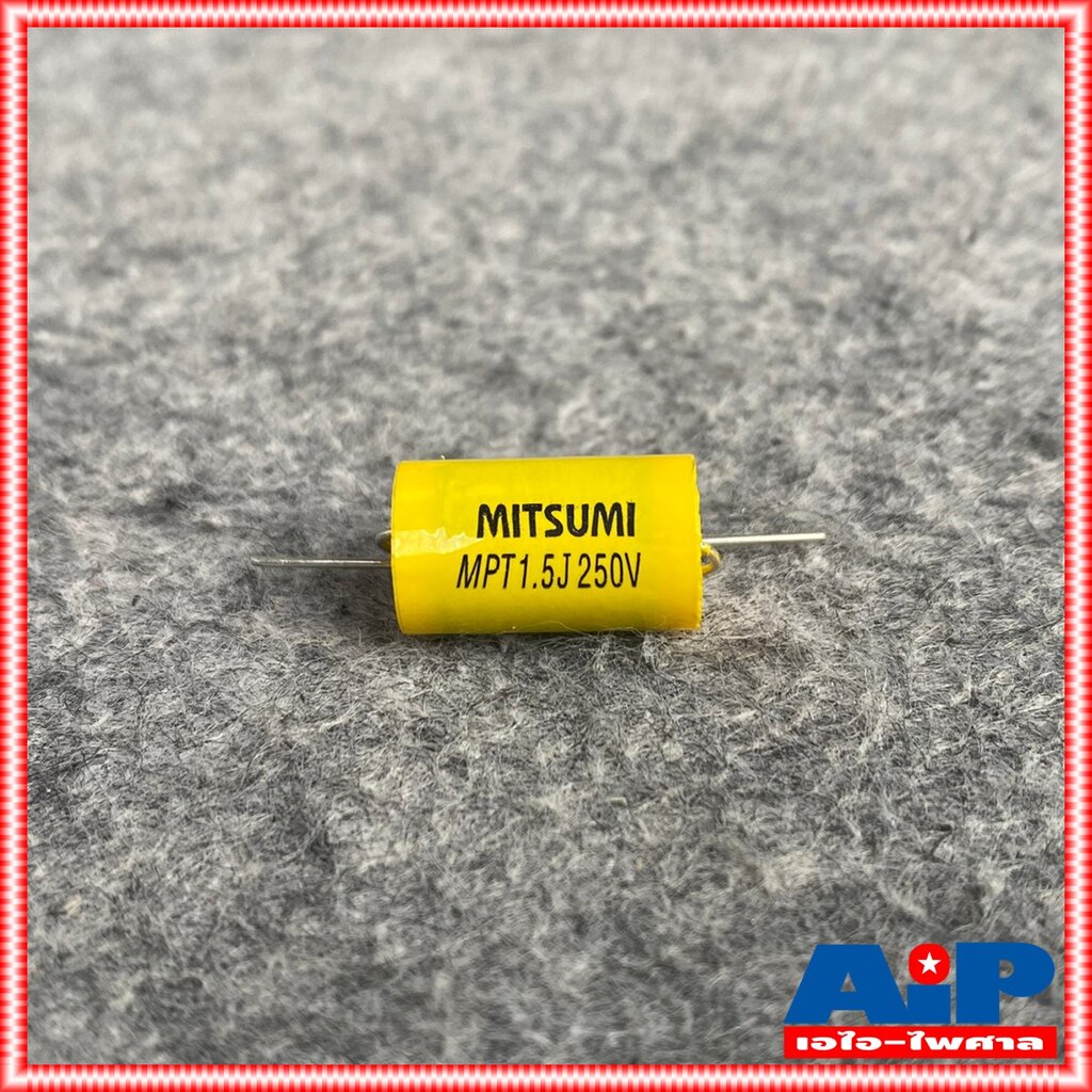 1ตัว MITSUMI 1.5UF 250V Cสีเหลือง MET คาปาซิเตอร์ C1.5/250V C1.5/250Vสีเหลือง ซีเสียงแหลม 1.5/250V ซีตัดเสียงแหลม เอไ...
