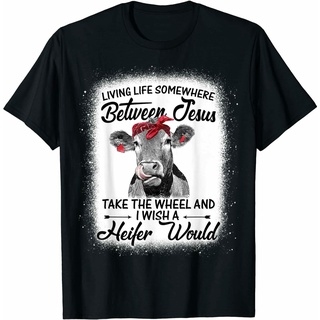 tshirtเสื้อยืดคอกลมฤดูร้อนLiving Life เสื้อยืดลําลอง แขนสั้น พิมพ์ลาย I Wish A Heifer CowSto4XL