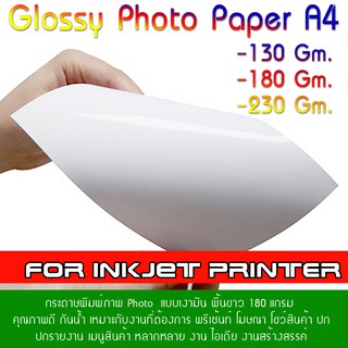 กระดาษ Inkjet Glossy Photo Paper แพค 10 แผ่น  แบบเงามัน  กระดาษกลอสซี่ .