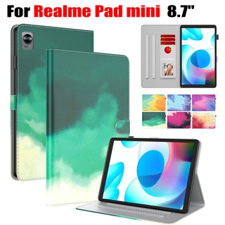 Realme Pad mini 2022 เคสแท็บเล็ตหนัง PU ฝาพับแม่เหล็ก กันเหงื่อ ลายสีน้ํา พร้อมช่องใส่บัตร ขาตั้งวาง สําหรับ OPPO RealmePad mini RMP2105 8.7 นิ้ว|4g|เคส 3G