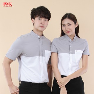 เสื้อเชิ้ต แขนสั้น เบา สวมใส่สบาย ทูโทน สีเทา-ขาว 11CT003 - PMK Polomaker