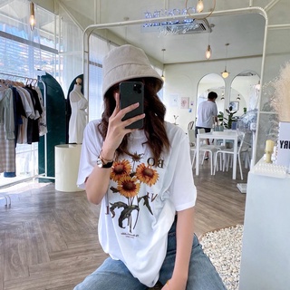 พร้อมส่ง Sunflowers ถูกและดี❗️ เสื้อยืด เสื้อสีขาว เสื้อยืดโอเวอร์ไซส์ เสื้อสไลต์เกาหลี