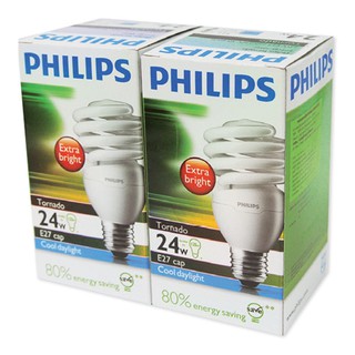 ฟิลิปส์ หลอดไฟขั้ว E27 TORNADO 24 วัตต์ แสงขาว 2 หลอด Philips bulb E27 TORNADO 24W, white light 2 bulbs