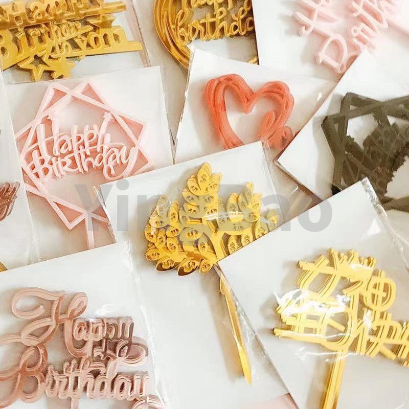 10ชิ้น/เซ็ตขนาดใหญ่อะคริลิสุขสันต์วันเกิดเค้ก ที บน วันเกิดพรรคเค้กตกแต่งทองเงินสีดํากุหลาบทอง ราคา ถูกที่สุด ดีลบีเคเค แกลเลอรีภาพที่ 3