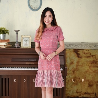 KolonCup  เดรสชมพูลายไทยคอบัว รหัส KL3027