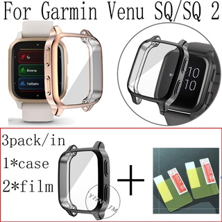 ใหม่ เคส garmin venu sq 2 SQ2 TPU ป้องกันเต็มจอ + ฟิล์ม TPU นิ่ม เคสป้องกัน สําหรับ garmin venu sq 2 music