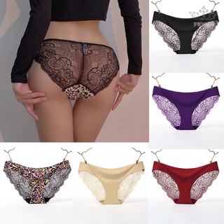 【FUNWD】Panties Ice Silk Lace Lingerie Pure Desire Style Seamless Sexy Underwear