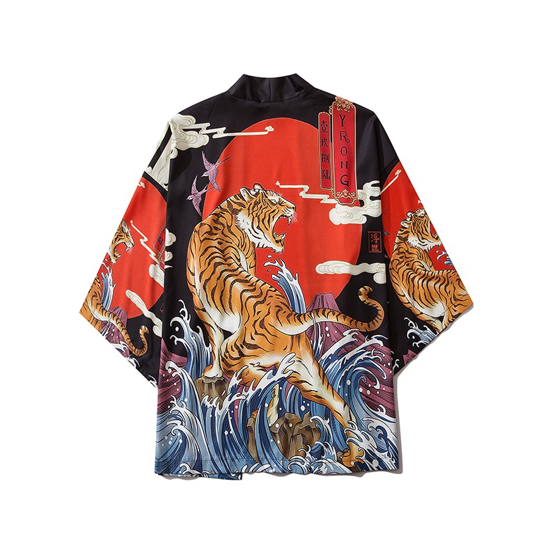สไตล์จีน Renyi Baiheyunxiao เสื้อคลุมผู้ชายสไตล์จีน Hanfu Tang ชุด Retro Time Robe ชุดกิโมโนสไตล์ญี่ปุ่นสไตล์ญี่ปุ่นเสื้อสเวตเตอร์ถักญี่ปุ่นผู้ชายปรับปรุง Hanfu Tang ชุดขนาดใหญ่กลางแขนชุดกิโมโนสามไตรมาสแขนเสื้อ