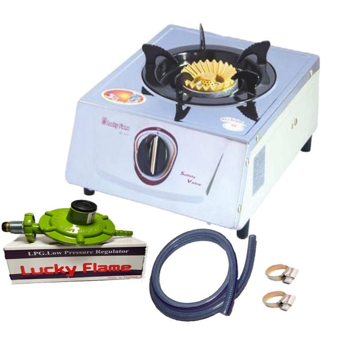 Lucky Flame เตาแก๊สตั้งโต๊ะ 1 หัวเตาไฟวน AT-111 + หัวปรับแก๊ส L-326 พร้อมสายแก๊ส