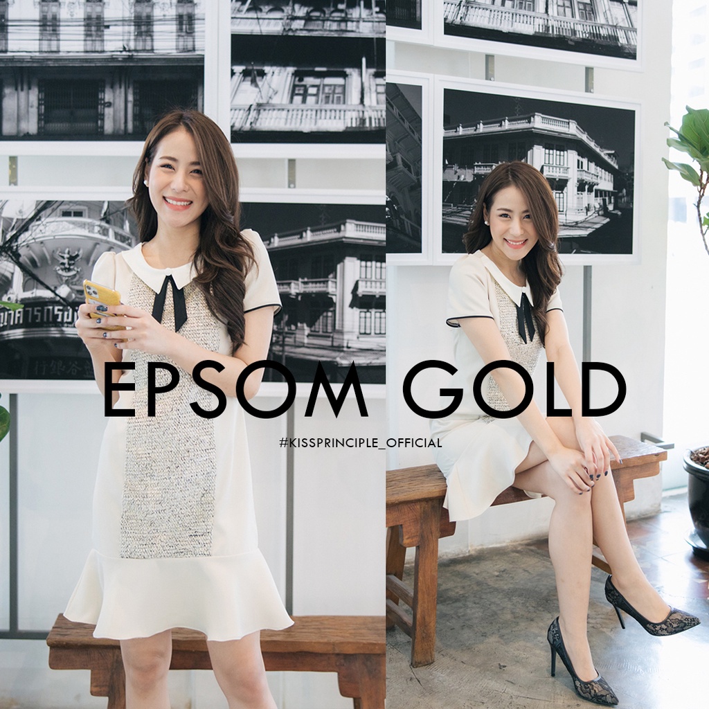 new TWEED fabric : EPSOM GOLD'DRESS (PRINT TWEED CREAM signature THEKISSP.COM)