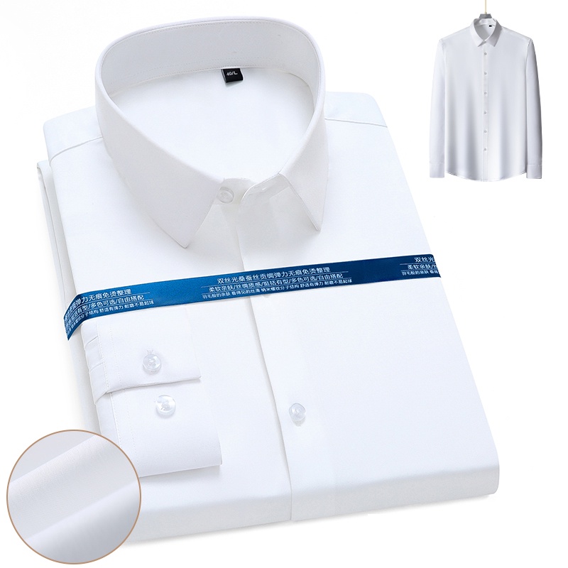 100% Non Iron แขนยาวสังคมทํางานผู้ชายเสื้อสไตล์เกาหลี Slim Fit สํานักงานธุรกิจอย่างเป็นทางการ Man ชุดเสื้อ