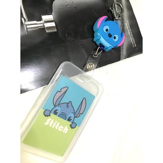 STITCH ที่ห้อยบัตร  พร้อมที่ใส่บัตร   สายโยโย่    มีก้ามปูสวยงาม   ลาย   สติทช์  ฟ้า  sky  ขนาด 4x4x1.5 cm BY MANOPNEST