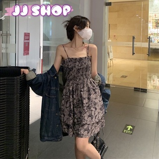 JJ shop💜 พร้อมส่ง  ชุดเดรสไหมพรมผ้าพริ้ว ลายดอกไม้ทั้งตัวใส่สบายเนื้อผ้าดี "11123" -N