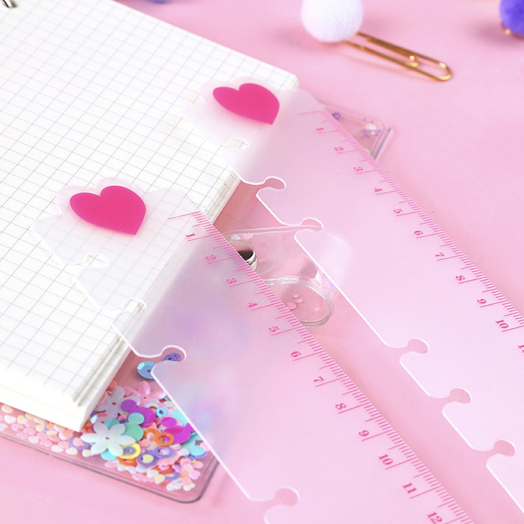 ไม้บรรทัดแพลนเนอร์ หัวใจชมพู  💕 Heart 6 รู Holes Planner Ruler Dividers Refill Divider Index Bookmark A6/A5 mimisplan - รูปที่ 4