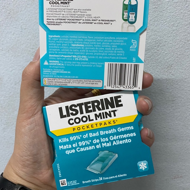 Listerine Cool Mint Pocketpaks  แผ่นแปะลิ้น ช่วยระงับกลิ่นปาก ปากหอมยาวนาน 1 ตลับ มี 24 แผ่น ((ราคาน