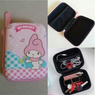 กล่องซิป ใบใหญ่ ใส่ powerbank หูฟัง อุปกรณ์ DIY สำหรับพกพา ลาย mymelody มายเมโลดี้ ขนาด 4x5x1.5 นิ้ว