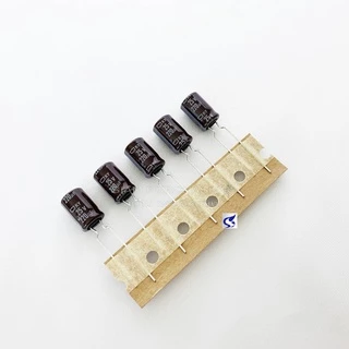 (จำนวน 5ชิ้น) 220UF 25V NIPPON 105C SIZE 8X11.5MM. TAPPING สีน้ำตาล ขาห่าง คาปาซิเตอร์