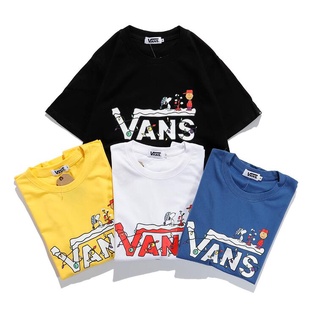 Vans เสื้อยืดแขนสั้นเนื้อผ้าฝ้ายแฟชั่นพิมพ์ลายสําหรับผู้หญิงและผู้ชาย