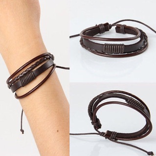 กำไลหนัง Chic Punk Wristband Leather brown mutilayer