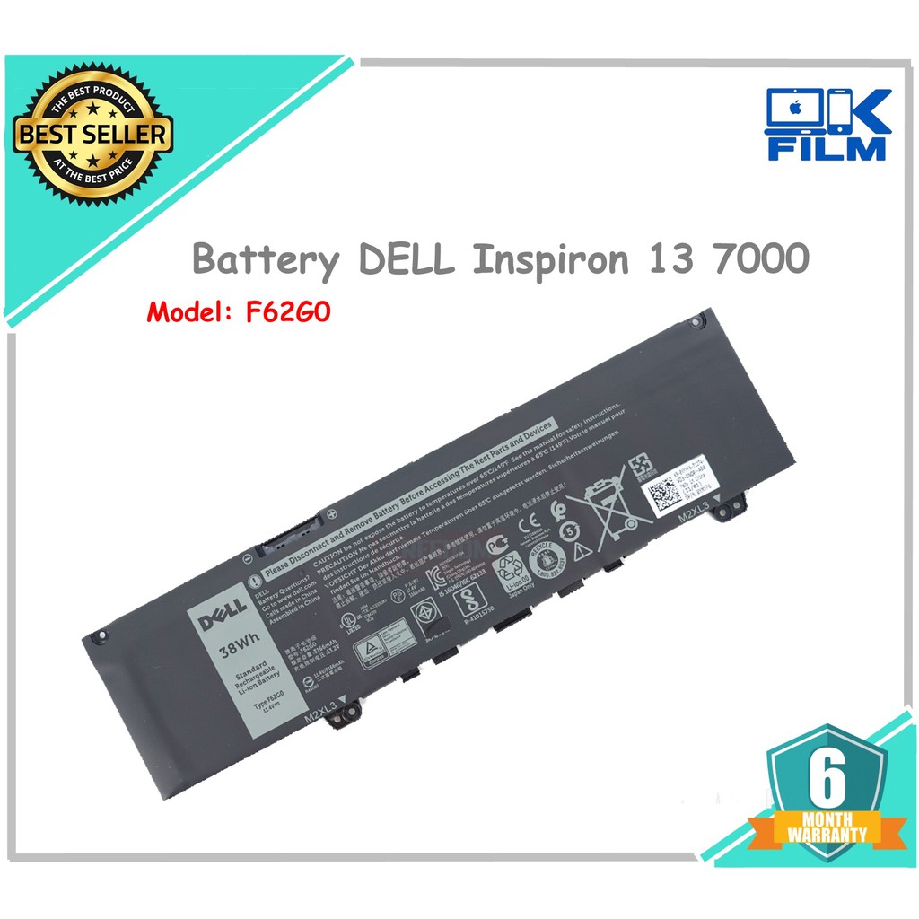 แบตเตอรี่แท้ F62G0 DELL Inspiron 13 7000 7370 7380 F62GO 39DY5 RPJC3 P83G