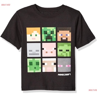 เสื้อยืดพิมพ์ลายแฟชั่น NEW Cartoon COD การ์ตูน มายคราฟ Minecraft Big Boys Box Figures Creepers Round Neck Short Sleeve T