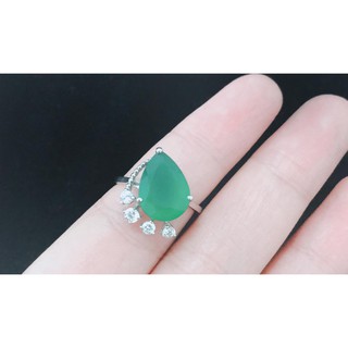 แหวนเงิน 92.5 % ฝังพลอยแท้  กรีน อาเกต (green Agate) ประดับด้วยเพชรรัสเซีย รุ่น GR1917-AG