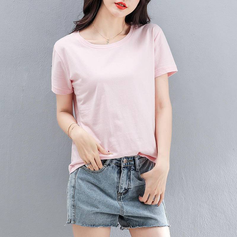 Random Color Solid Color Short-Sleeved T-Shirt Women 2021 Summer New Style Loose Simple #7
