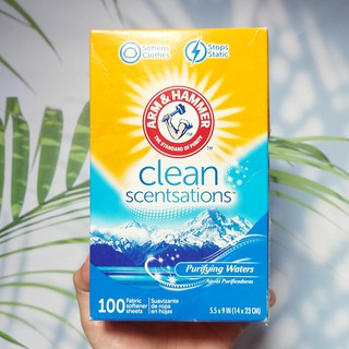 แผ่นอบผ้า กลิ่นหอมสะอาด Clean Scentsations Fabric Softener Sheets Purifying Waters 100 Sheets (Arm &amp; Hammer™)