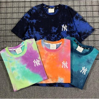 Mlb เสื้อยืดแขนสั้นปักลาย NY + เนคไทพิมพ์ลาย Unisex