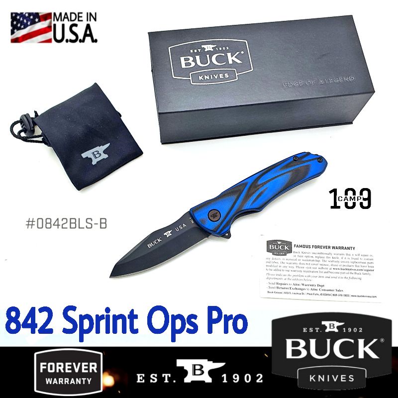 มีด Buck Sprint OPS Pro ใบมีด S30V เครือบ Cerakote® Graphite สีดำ ด้ามจับ G10 ลายสีน้ำเงินดำ ผลิต U.