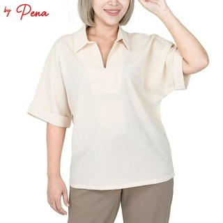 By Pena เสื้อเชิ๊ตผู้หญิงทรงครอป สีพื้น แขนสั้น BPSS052301