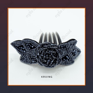 Kruing หวีเสียบคริสตัล 5 ขา ลายใบไม้ 3 แฉก