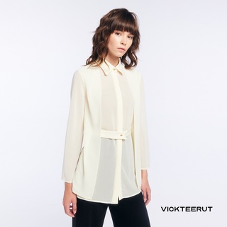 VICKTEERUT Re-Edition Long Sleeve Chiffon Shirt with Belt Detail เสื้อเชิ้ต แขนยาว ผ้าชีฟอง ตกแต่งเข็มขัด