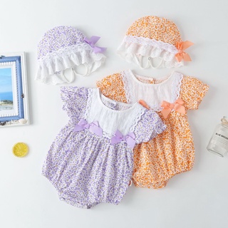 ชุด Rompers พิมพ์ลาย + หมวกแฟชั่นเด็ก