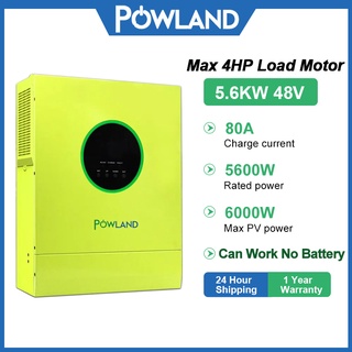 Powland 5.6KW อินเวอร์เตอร์ไฮบริด MPPT 80A พลังงานแสงอาทิตย์ 48V แบตเตอรี่ 230V คลื่นไซน์บริสุทธิ์ พร้อม WiFi