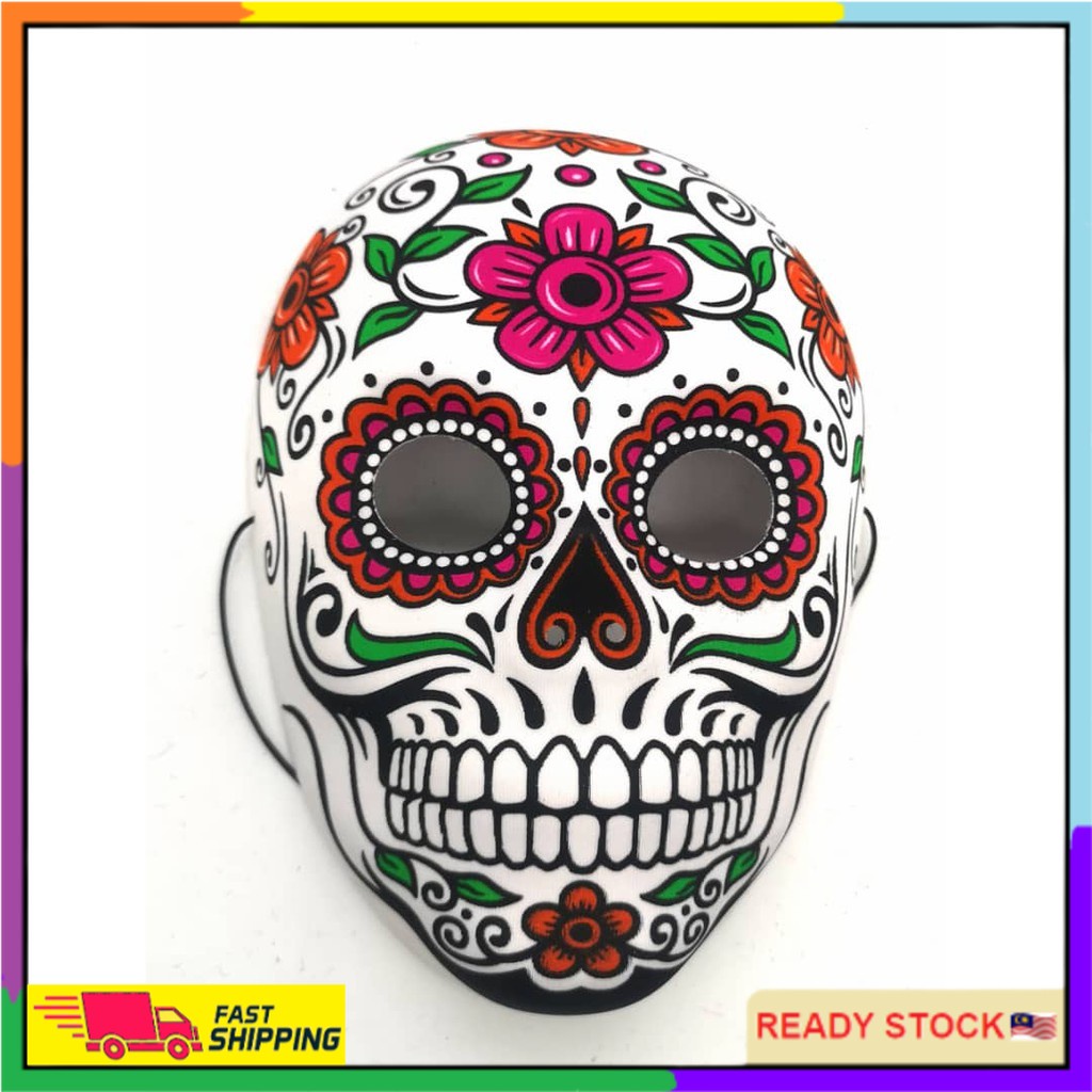 Mens Mexican Day Of The Dead Mask Skull Mask สีขาวฮาโลวีน