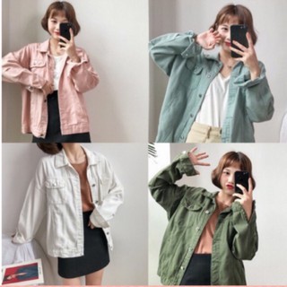 【Hot sale】พร้อมส่ง Pastel denim Jacket  เสื้อแจ็กเก็ตสไตล์เกาหลีใส่กันแดดกันหนาวได้