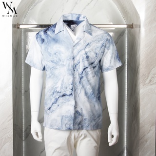 เสื้อเชิ้ตฮาวายแขนสั้น ลายหินอ่อน(ไอซบลู) : Hawaii ICE-BLUE Marble Shirt  Short-sleeved