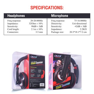 หูฟังแบบครอบหู OKER รุ่น OE-780 Stereo Headphone Control+Mic