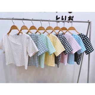 ลด 50.- 👉🏼โค้ด : WDMNYA |🧸Cami Side-crop🧸เสื้อครอปคอปาด เสื้อครอปคอเฉียง เสื้อครอปคอเอียง ลายหมากรุก ลายตารางเสื้อตาราง