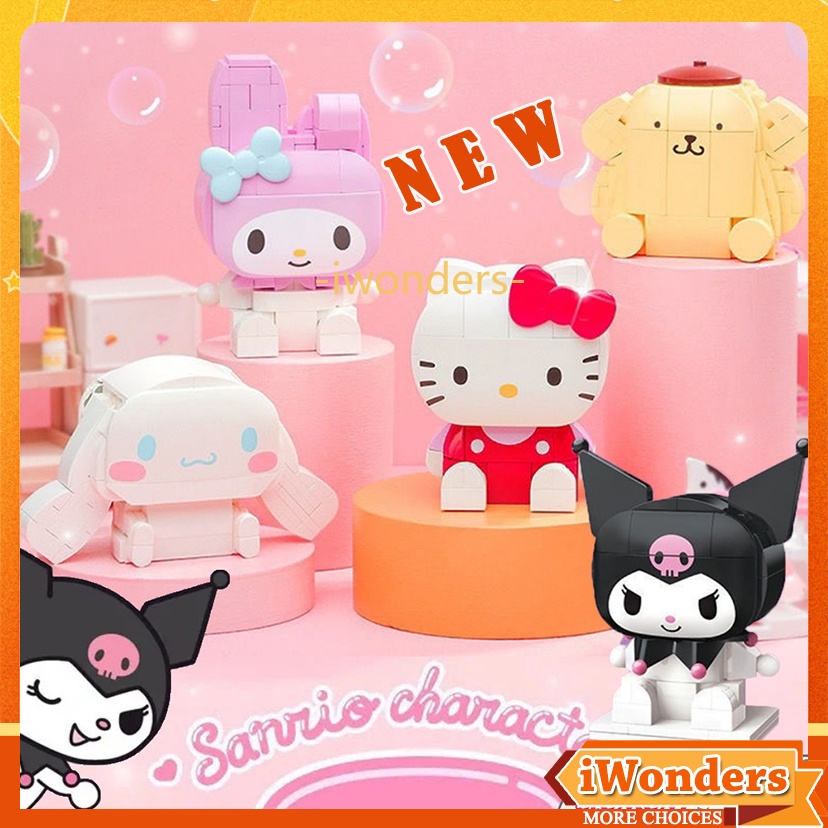 Sanrio MOC Building Blocks Kuromi Hello Kitty Tide Play My Melody ตกแต่ง DIY ผู้ใหญ่เด็กผู้หญิงของเล่นของขวัญ
