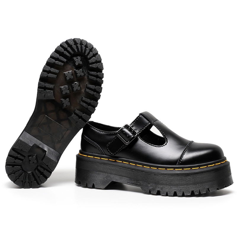 ดร. Martens รองเท้าผู้หญิง T ประเภทยางหนา Toe ความหนา 3.5 ซม.ส้นหนา 4.5 ซม.รองเท้าหนังไมโครไฟเบอร์ขนาด 35- 42